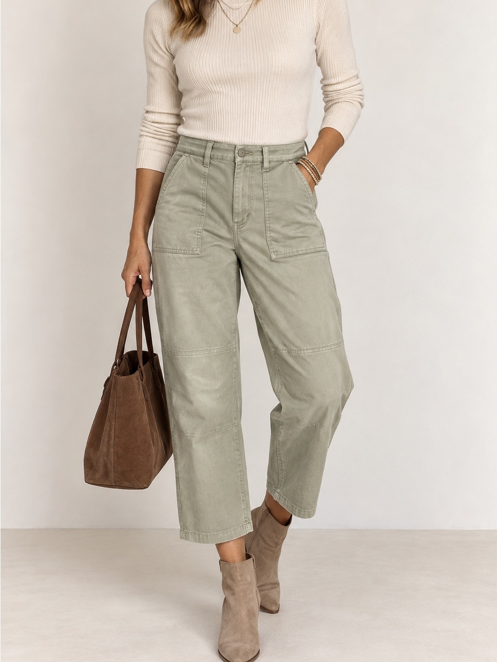 EDIT Jason Wu Wilhelmina Easy Barrel Jeans Size 30 Sage Green Cropped High Rise